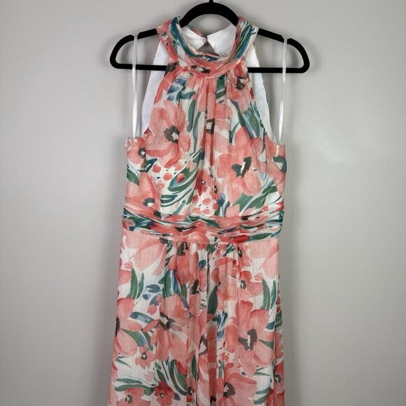 Eliza J Pink Floral Halter High Low Maxi Dress Size 14 Spring Wedding Colorful - Picture 3 of 13